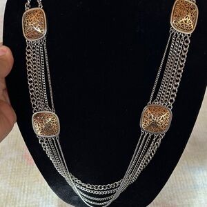 Etienne Aigner Two-Tone Filigree Multi-Chain Necklace - Silver and Gold Toggle